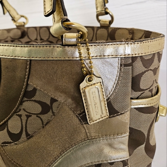 Coach Mosaic Leather Patchwork Shoulder Tote Bag in Gold and Tan F0993-F14004 - Picture 8 of 17